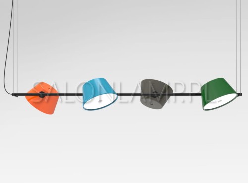 nowoczesny żyrandol lampa wisząca Tam Tam 4 Marset kolorowe klosze kierowane w różne strony.jpg