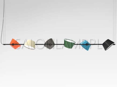 nowoczesny żyrandol lampa wisząca Tam Tam 6 Marset kolorowe klosze kierowane w różne strony.jpg